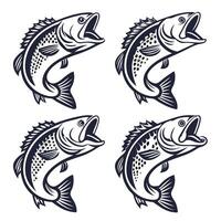Jumping bass fish illustration seamless pattern monochrome fishing theme wildlife design vector