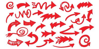 Hand drawn arrows in red color doodle style direction indicators elements vector