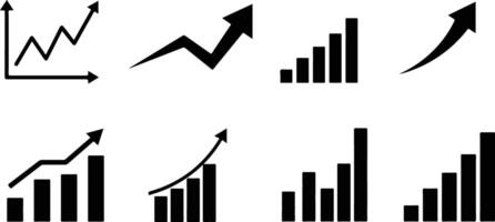 Growth chart icon set financial progress symbol simple business increase arrows and bars vector