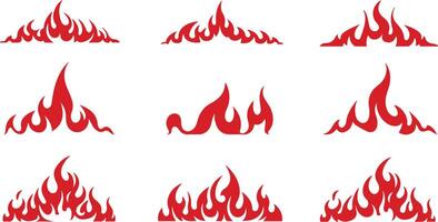 Collection of nine stylized red flame illustrations on white background vector