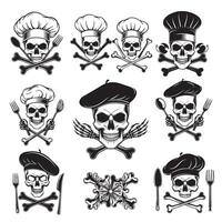 Chef skull and crossbones collection depicting culinary danger in black and white style vector