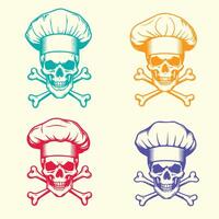Skulls wearing chef hats with crossbones culinary death illustration graphics vector