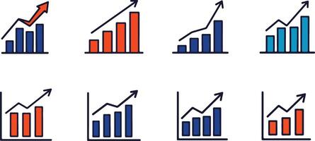 Collection of simple bar chart graphs with upward trending arrows for business and financial presentations illustrations vector