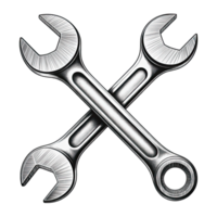 Two silver wrenches crossed on a transparent background creating a repair or maintenance concept image png