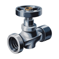 Illustration of a metal valve used in plumbing or industrial applications on transparent background png