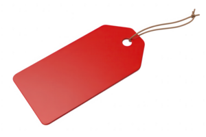 A bright red tag with string on a transparent background used for pricing or sales in retail stores png