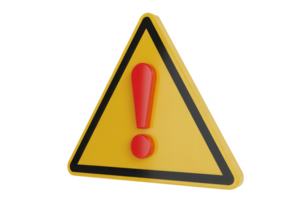 Yellow warning sign with red exclamation mark on a transparent background indicating potential danger ahead png