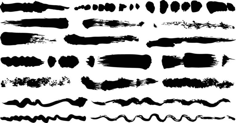 Black paint brush strokes collection set abstract ink splatter artistic element different shapes