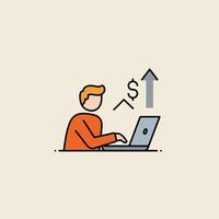Man using laptop with upward trending arrow and dollar sign finance concept vector