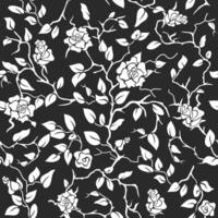 Beautiful black seamless background with intertwining branches, leaves and roses vector