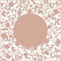 Pink circle frame with branches with pink roses and leaves on a white background vector