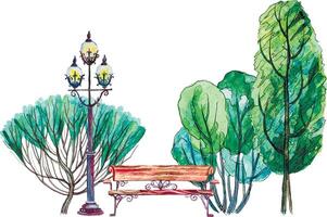 Park bench and trees illustration vector