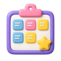 Cute 3d render of a colorful clipboard with checklist and favorite star element png