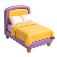 3d render of a comfortable bed with pillows and yellow bedding png