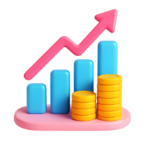 Financial growth concept with rising bar chart and coins representing profit and progress png
