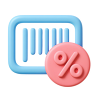 3d rendering of a barcode symbol with a percentage sign for sales and discounts png