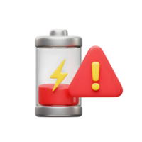Low battery alert concept depicted with a 3d cartoon battery and exclamation sign png