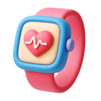Colorful 3d rendering of a smartwatch displaying a health monitoring heart rate graph png