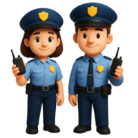 Cartoon illustration of a smiling police officer couple with uniforms and communication devices png