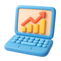 3d render of a laptop displaying a business growth chart and financial success png