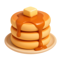Stack of delicious pancakes with syrup and butter on a plate png