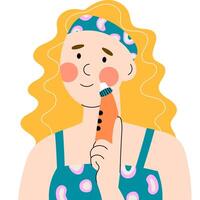 Woman using a pore vacuum cleaner on her face. Skincare routine for deep cleansing, removing blackheads and minimizing pores. Flat style illustration representing beauty tools, self-care vector