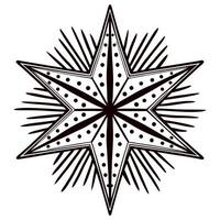 Eight pointed geometric star with dotted and lined ornamental details in black and white illustration vector