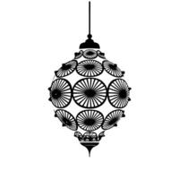 Intricate black silhouette hanging lantern with floral and geometric pattern on white background vector
