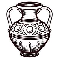 Ancient hand drawn amphora vase with decorative geometric patterns and two handles on white background illustration vector