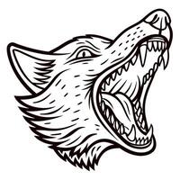Angry howling wolf head with open mouth and sharp teeth in vintage hand drawn engraved sketch vector