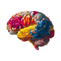 Lithography of human brain exploding in colors. Creative mind concept with human brain and color splash. png