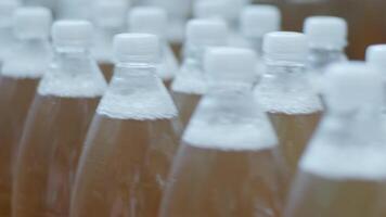 Transparent drink bottles with sealed caps video