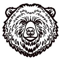 Detailed hand drawn brown bear head illustration with fierce expression and intricate fur lines on white background vector