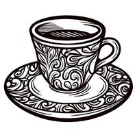 Intricately designed tea cup and saucer with ornate patterns vector