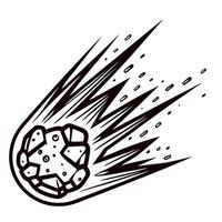 Hand drawn meteor illustration in black and white fast moving space rock with dynamic lines and sketch details vector