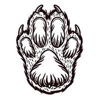 Hand drawn wild animal paw print illustration with detailed fur and claws isolated on white background vector