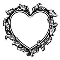 Hand drawn ornate heart shaped frame with decorative swirling leaves and floral elements isolated on white background vector