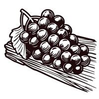 Vintage grapes on wooden surface with detailed leaf and stems depicting rustic charm vector