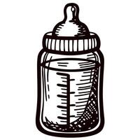 Hand drawn baby bottle with measurement lines in vintage engraved illustration vector