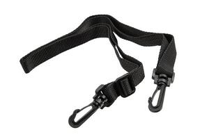 Adjustable black nylon strap with dual swivel snap hooks, isolated on white back photo