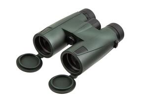 Green binoculars with open objective lens covers, isolated on white back photo