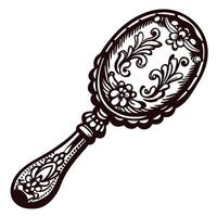 Floral ornate vintage hand mirror illustration with intricate decorative patterns and delicate engraving design vector