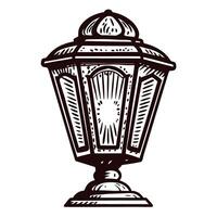 Vintage lantern illustration in engraved with ornate details and intricate lines isolated on white background vector