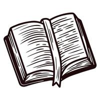 Hand drawn open book with bookmark sketch black ink illustration of vintage literature and reading concept isolated on white vector