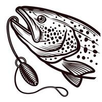 Detailed of a trout with fishing lure in flowing water environment vector