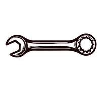 Hand drawn vintage wrench illustration with open end and ring spanner on white background vector