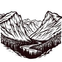 Mountainous landscape with forest and river in a scenic valley view vector