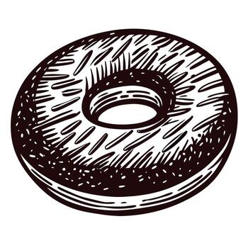 Hand drawn sketch of a classic ring shaped doughnut with detailed texture and shading on white background vector