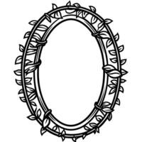 Hand drawn oval frame with decorative leafy vine border isolated on white background vector