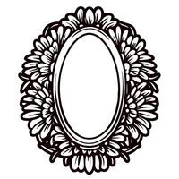 Ornate floral oval frame illustration with blooming petals and decorative vintage border engraving design vector
